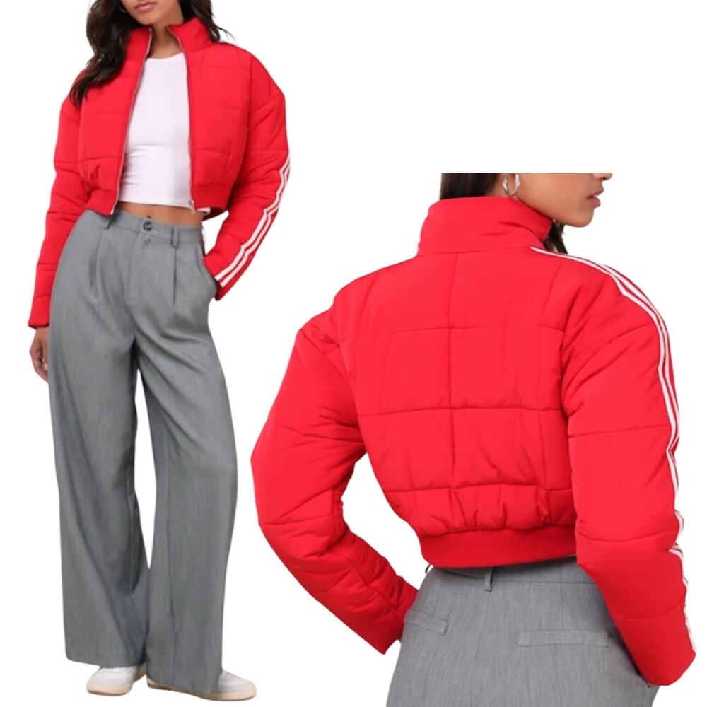 Lulus Red Quilted Cropped Puffer Jacket Size S